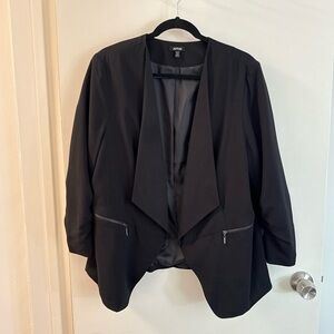 Black Draped Blazer with Zipper Pockets